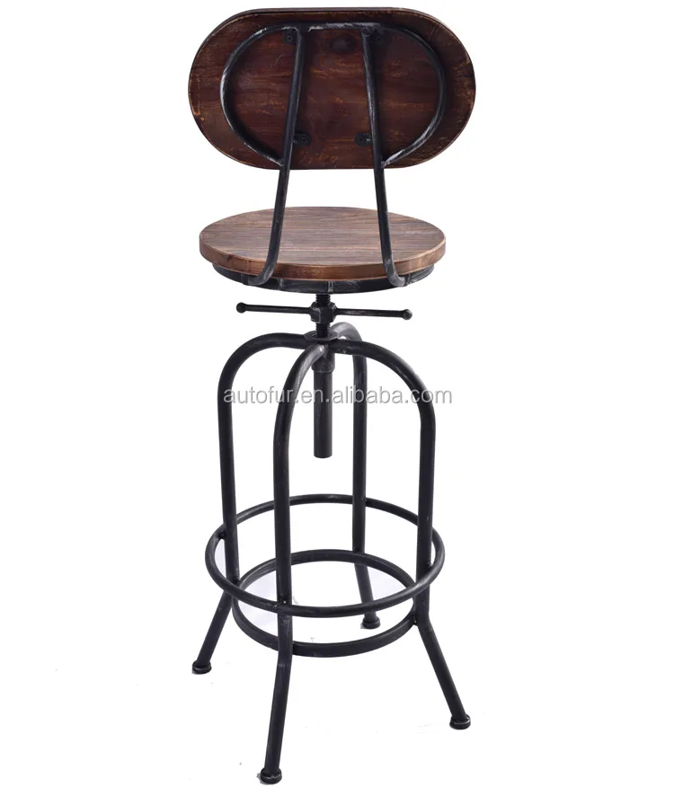Unique Vintage Reclaimed Wooden Seat Toledo Industrial Bar Stools