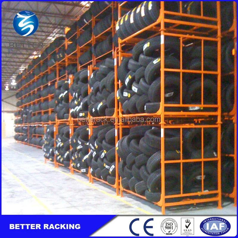 
 Складные и штабелируемые стеллажи для шин со стальными поддонами для склада  