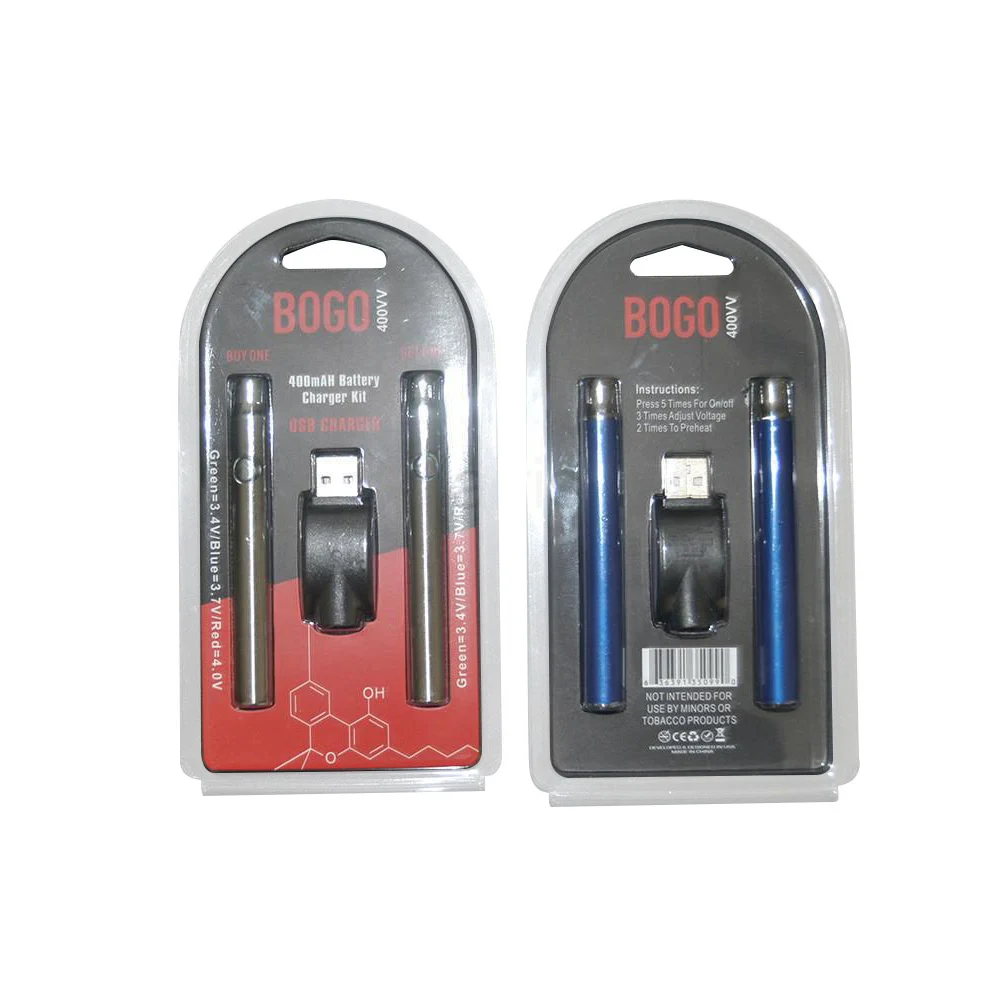 Low price  bogo DOUBLE Kit preheat 400mah voltage adjustable 510 vape pen starter kits
