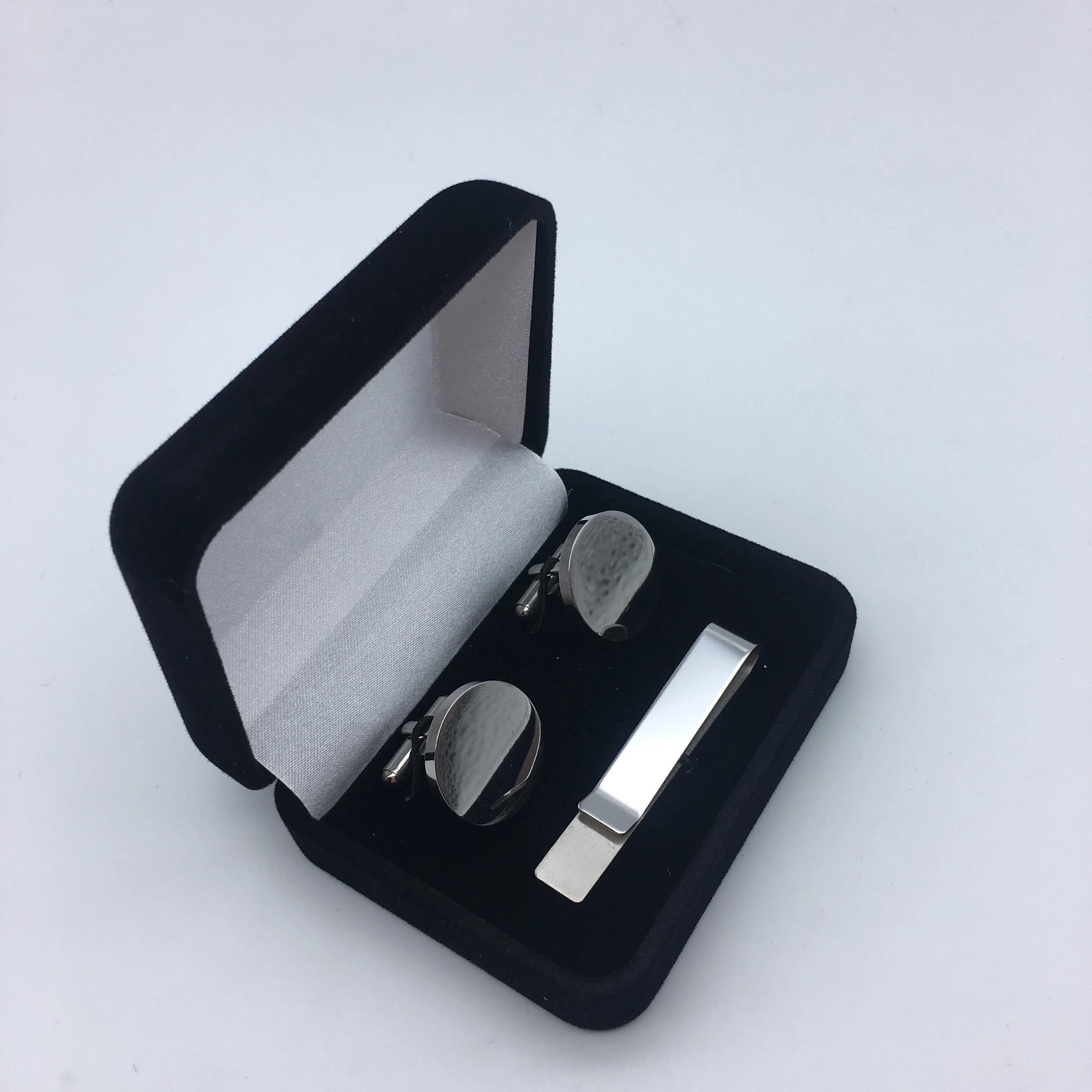 Высокого качества оптом на заказ из нержавеющей стали пустой зажим для галстука и запонки подарочный набор бархатной коробочке