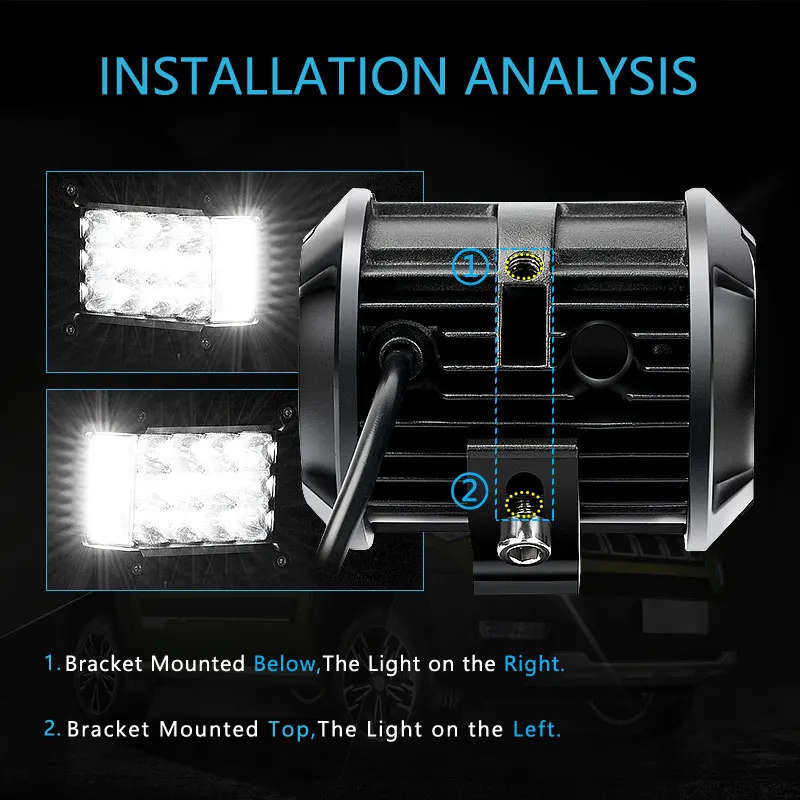 
New 4inch 19LEDs 57W Two Side Shooter Work LED Pods Off Road Bar Light Side Shooter LED Pods 4" 36W 57W LED Light Bar Off Road Light Pods 19pcs 1.5w Philips Chips Spot Flood Combom Beam side shot work lite barra (Pack of 2 , in pairs)