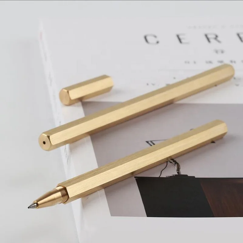 Six-Edge Brass Gel Pen Stationery custom coat metal ballpoint pens