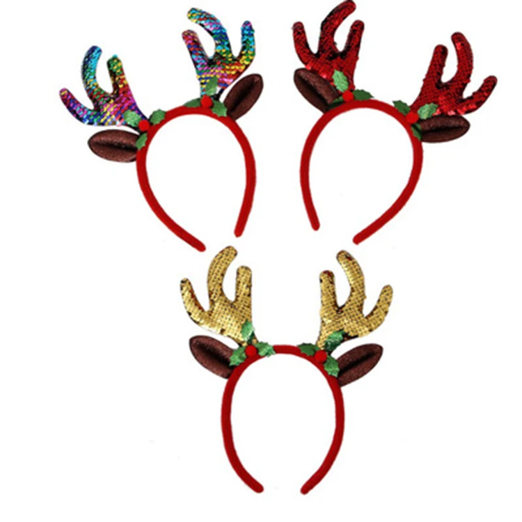 Christmas Deer Antler Horn Flashing Sequin Christmas Reindeer Antler Headbands