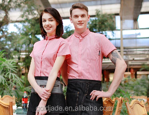 
Wholesale customized fashionable high quality and cheap price stripe restaurant hotel staff Waiter waitress uniforms 