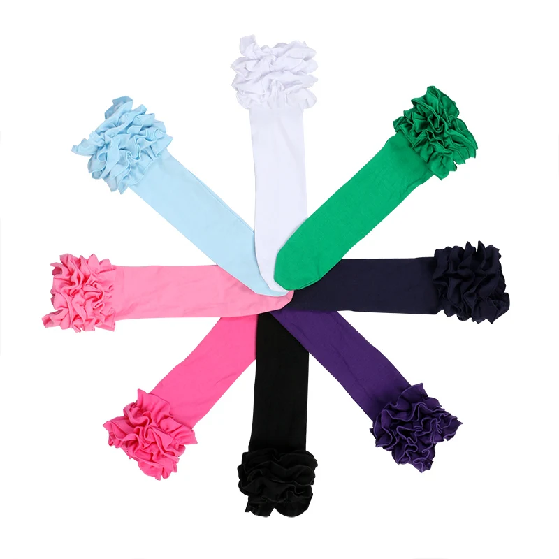 
Wholesale cotton boutique kids floral socks baby ruffle girl leg warmers 