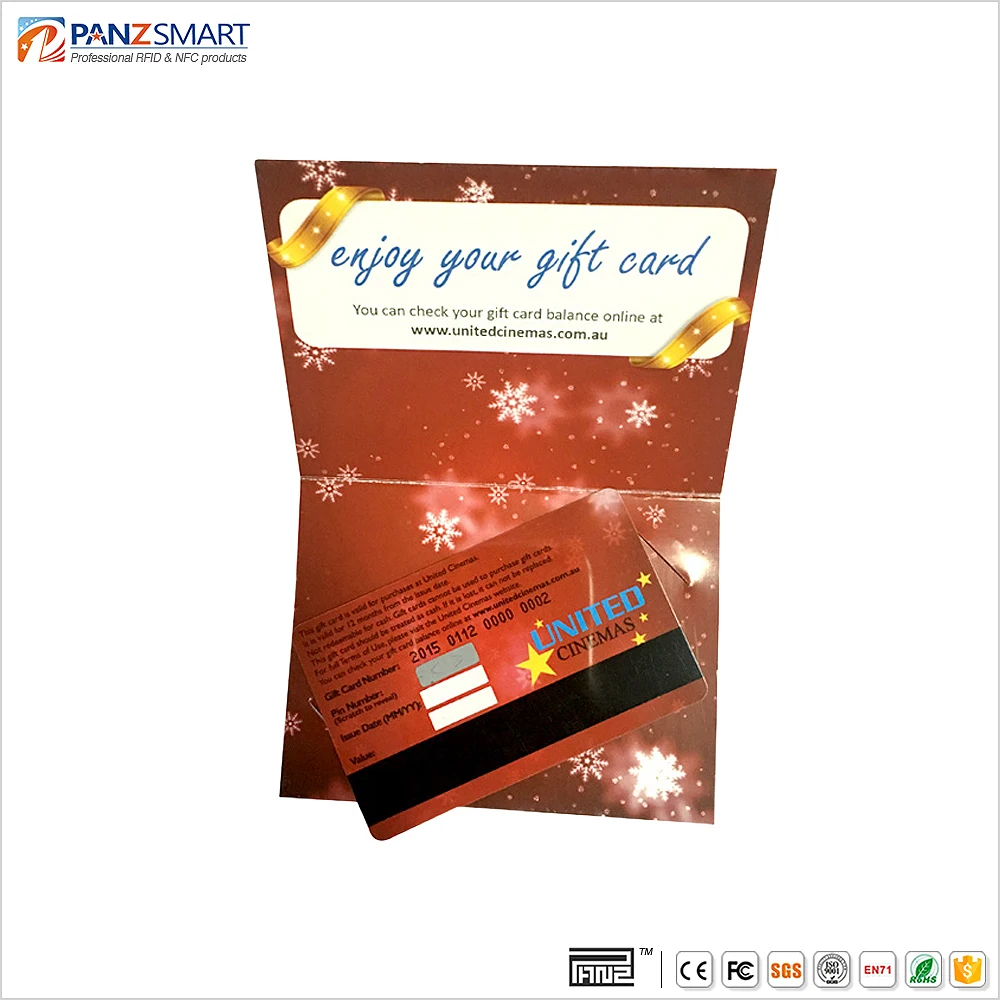 Custom CR80 Plastic gift card printing magnetic gift card with paper holder paper sleeve artpaper envelope for shopping