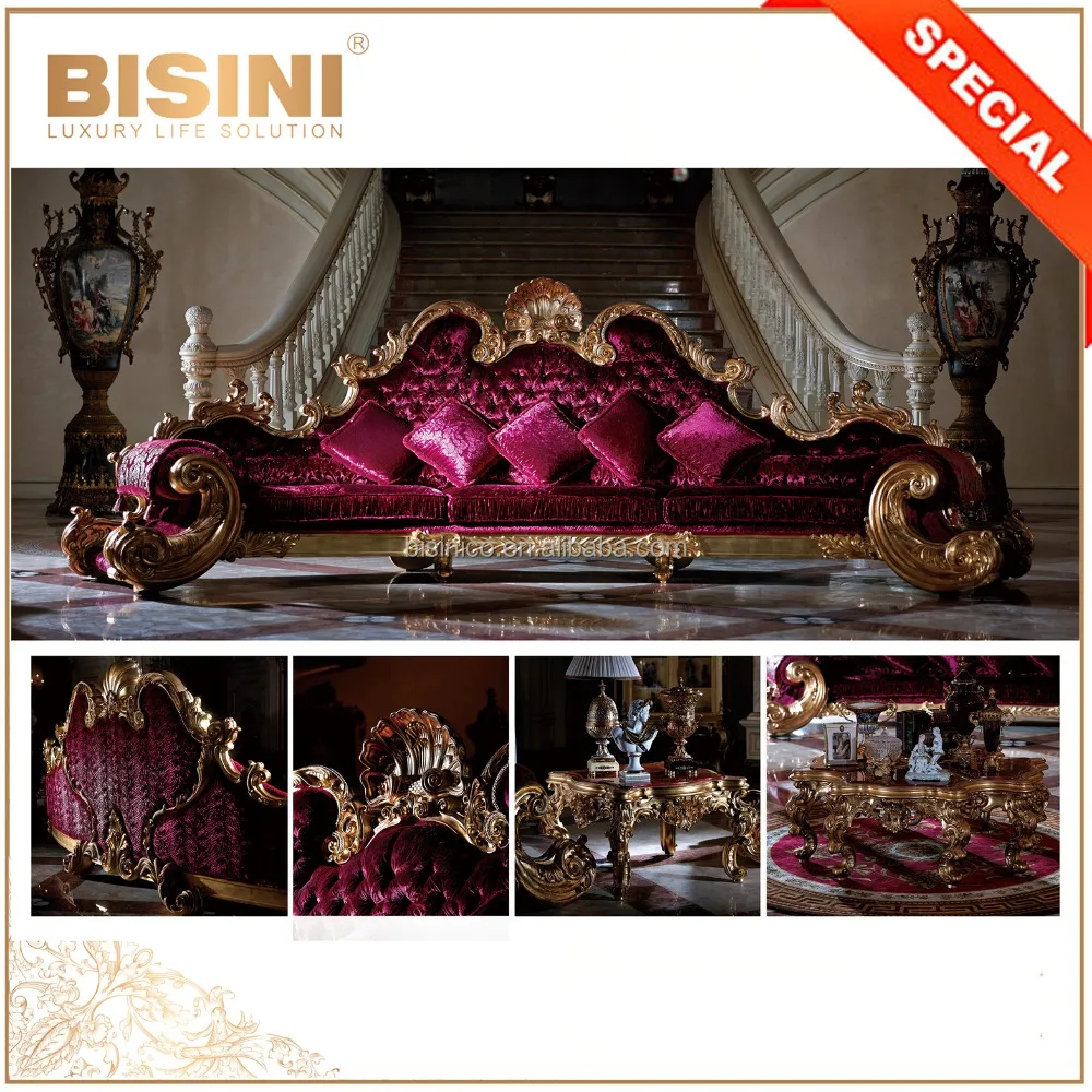 Luxury Grand Hall King Size 6 Seaters Red and Gold Large and Comfortable Sectional Sofa Set