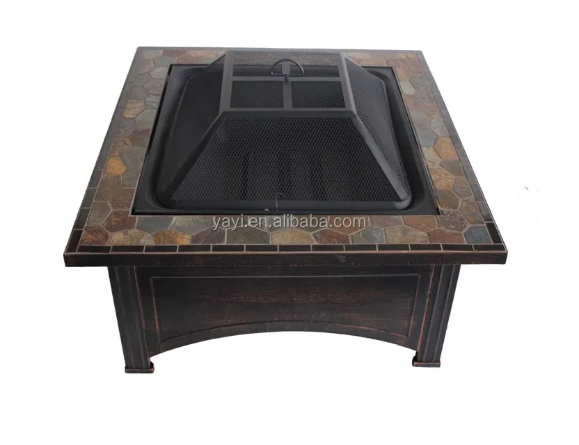Outdoor Metal Fire pit Square Table Backyard Patio Garden Stove Wood Burning with Spark Screen