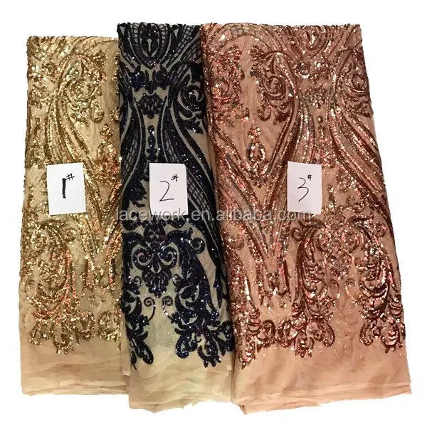 Sequin Embroidery Tulle lace fabric/african sequin lace fabric/french sequin mesh embroidery lace fabric