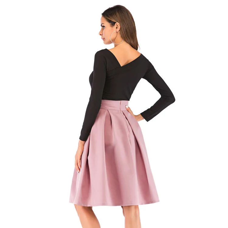 Элегантные Хлопковые женские повседневные юбки, женские бальные юбки с высокой талией в стиле ретро, винтажные женские длинные юбки с бантом