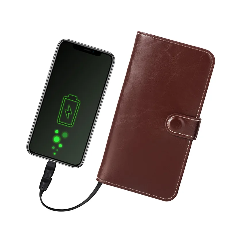 2019 New Design High quality 6000mAh Wireless Charging Leather Wallet Power Bank