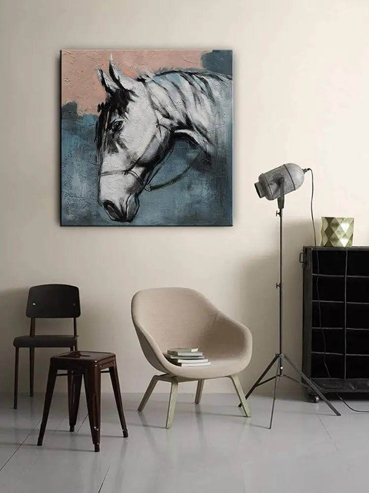 Modern Handmade Wall Art Painting  Hand Painted Horse on Canvas for Coffee Shop Kitchen Room Decor