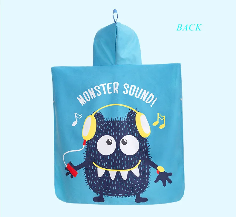 Cartoon printed quick drying microfiber children hooded surf poncho beach bath towel for kids