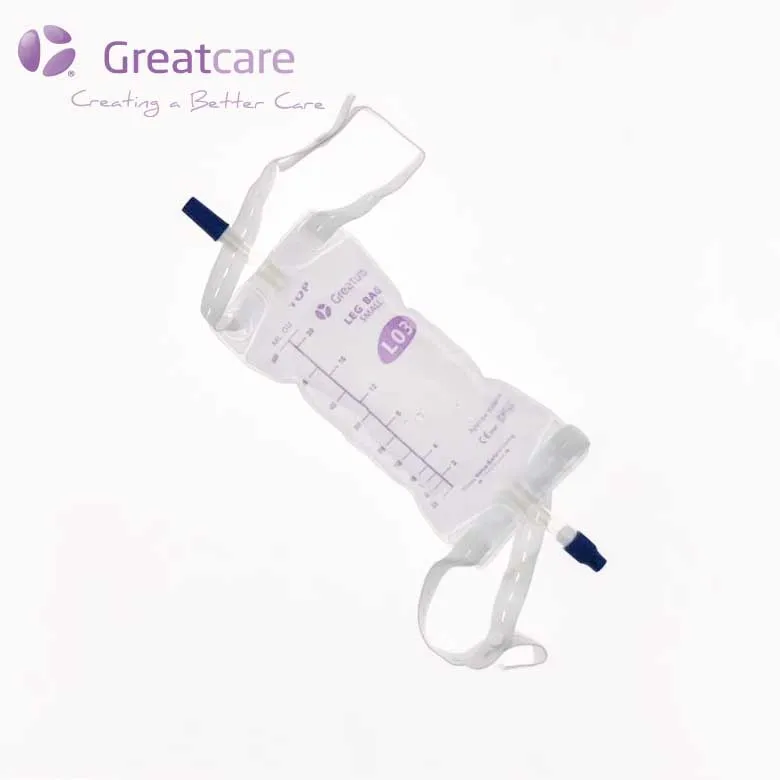 
Greatcare Medical Disposable 600ML urine leg bag square shape with pull-push valve L03 PVC with or without belts 