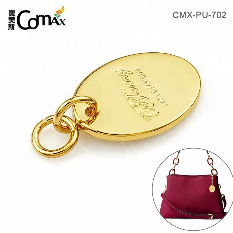 Bag Accessories Custom Gold Metal Hang Tag, Design Oval Shape Metal Name Tag with Engraved Logo for Handbags