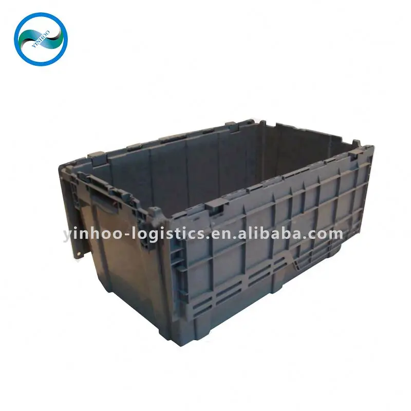 Custom PP plastic transport Storage Moving attached lid vegetable fruit tote box