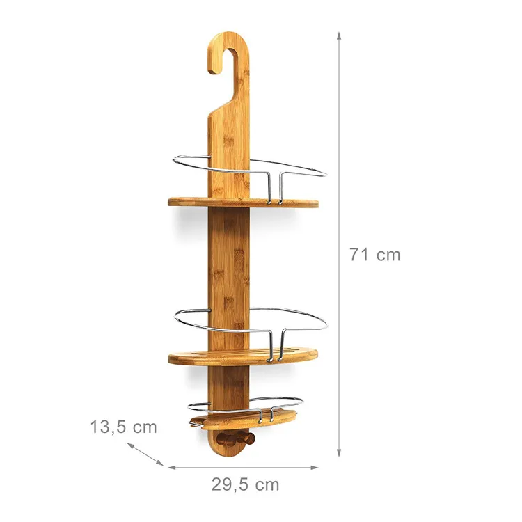 New Listing Custom 3-Shelf Shower Caddy Multifunction Wall Mounted Bamboo Bathroom Hanging Rack