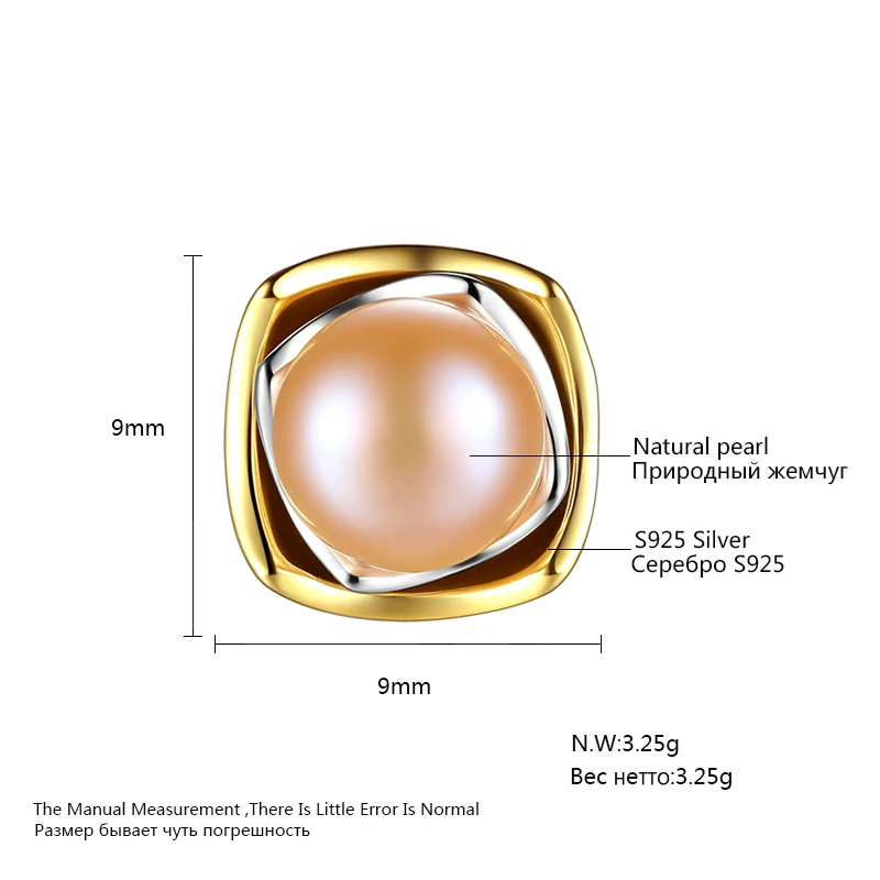 Pag&Mag Plating Sterling Silver Dangle Brincos Love Gift Wholesale Brand Earing 7mm-7.5mm Natural Pearl Stud Earring