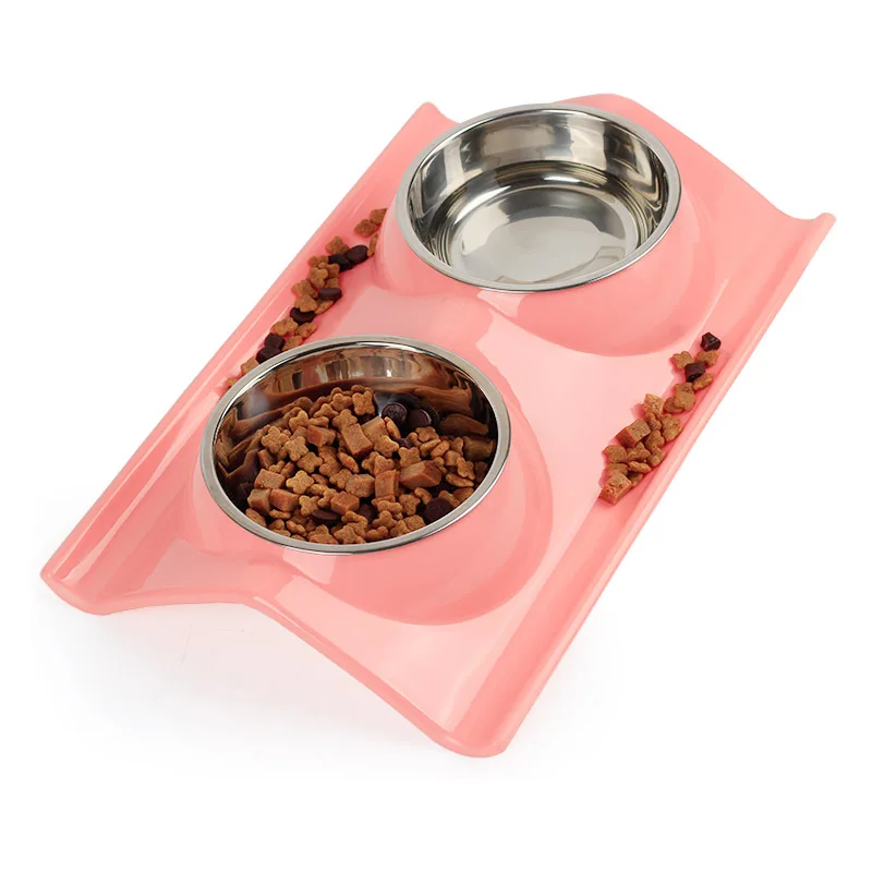 Аксессуары для домашних животных, оптовая продажа, китайская кормушка для домашних животных и поилка, пластиковая двойная миска в форме кости для собак