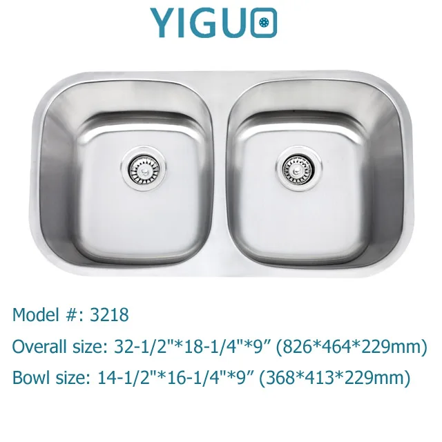 Undermount installation type double bowl style no faucet feature 304 stainless steel kitchen sink J3218,