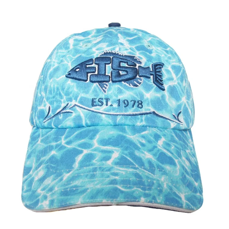Embroidery Simple Fish Logo Blue Camo Sunshade Sun Fishing Baseball Caps For Fishermen Outdoor Sports Cap Baseball Hat