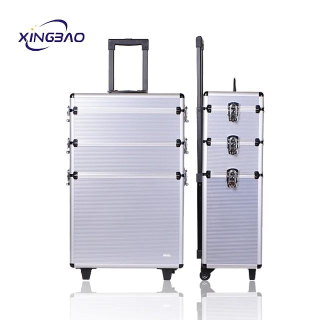Multi-functional layering Aluminum make up trolley cosmetic case for professional makeup suitcase