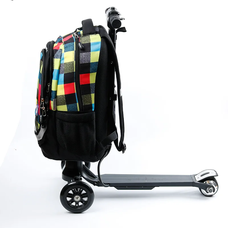 backpack on scooter Smart travel Backpack with wheels Detachable skateboard