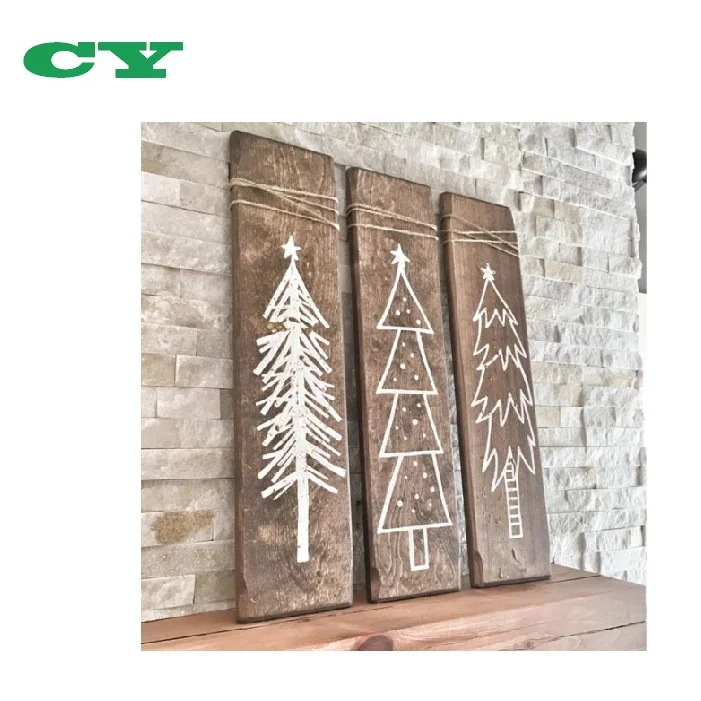 Farmhouse Decor Set of 3 Rustic White Wooden Christmas Tree Signs