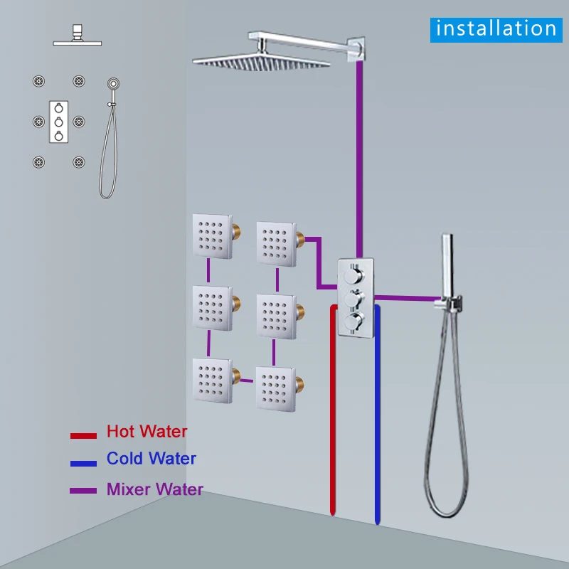 
Ceiling Mounted Digital Temperature Display Bathroom Rain Mixer Tap LED Big Rainfall Shower Faucet Set 