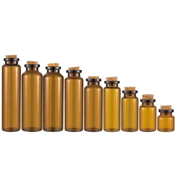 Pharmaceutical amber 2-30 ml glass vial glas flasche klein with wood cork stopper