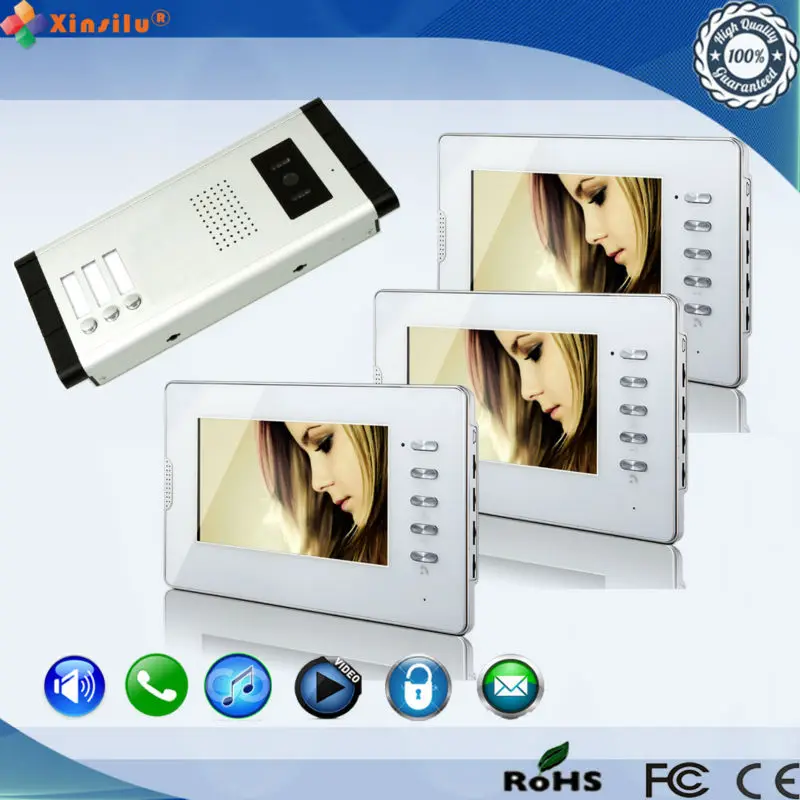 Shenzhen Xinsilu 1V3 night vision with CMOS camera entry 3 monitors 7inch TFT LCD SCREEN video door phone for apartment