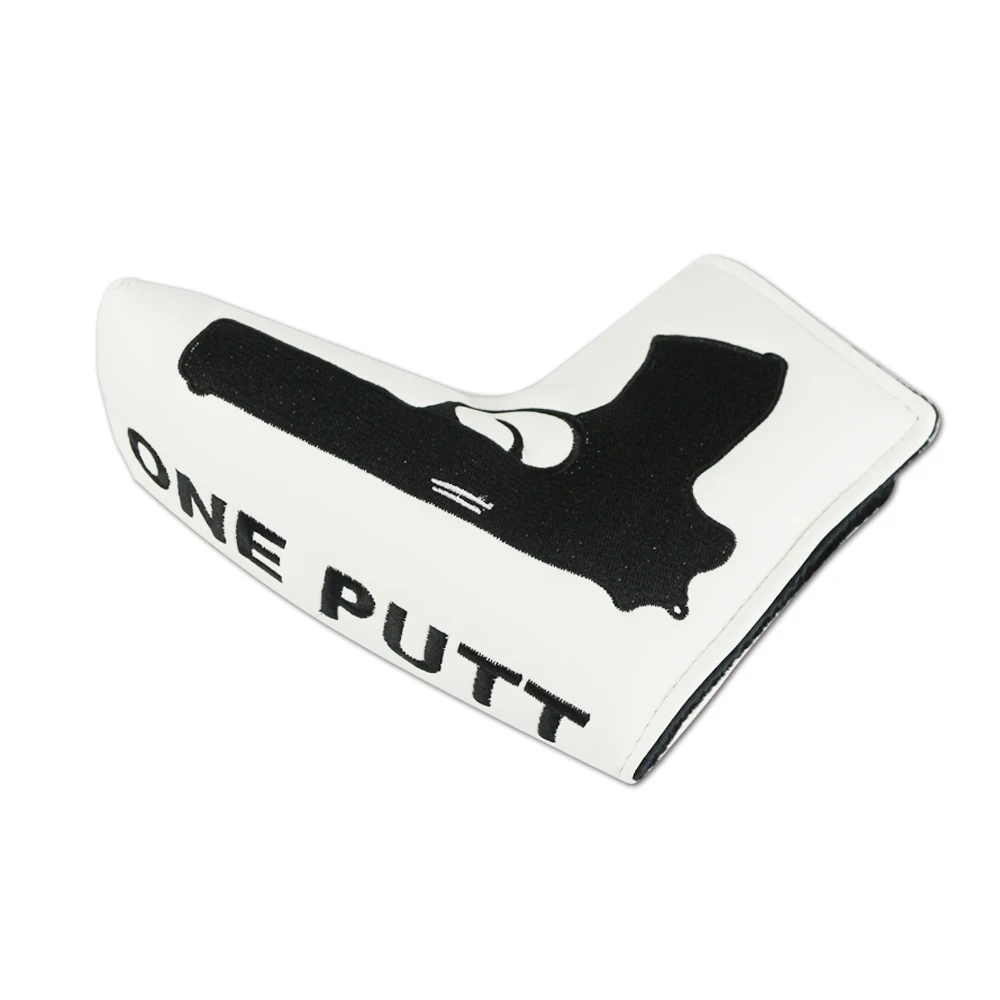 PU leather gun design putter head cover golf embroidery logo headcover
