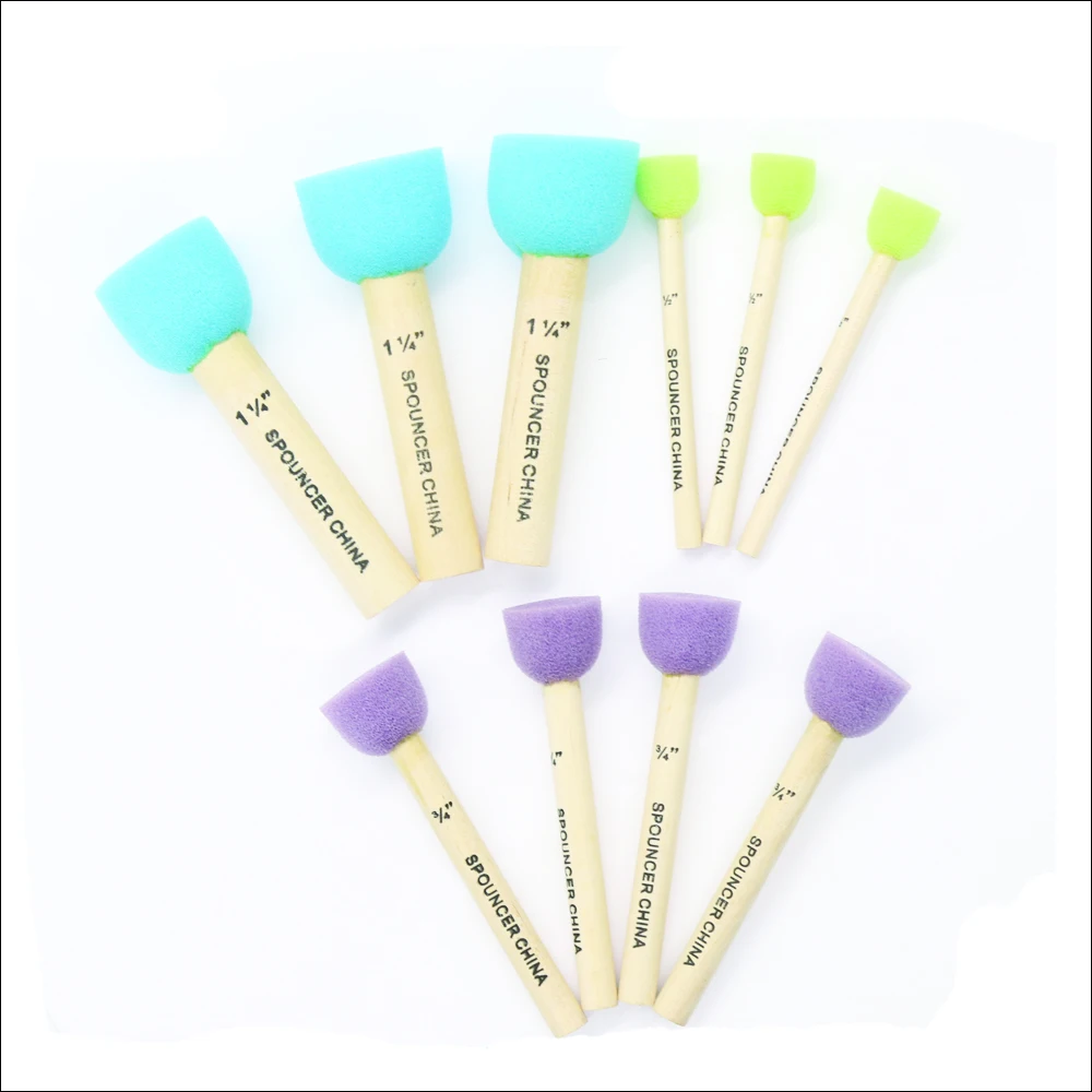 10pcs Painting Tools Mushroom Sponge Wood Handle Foam Paint Brushes For Kids Drawing