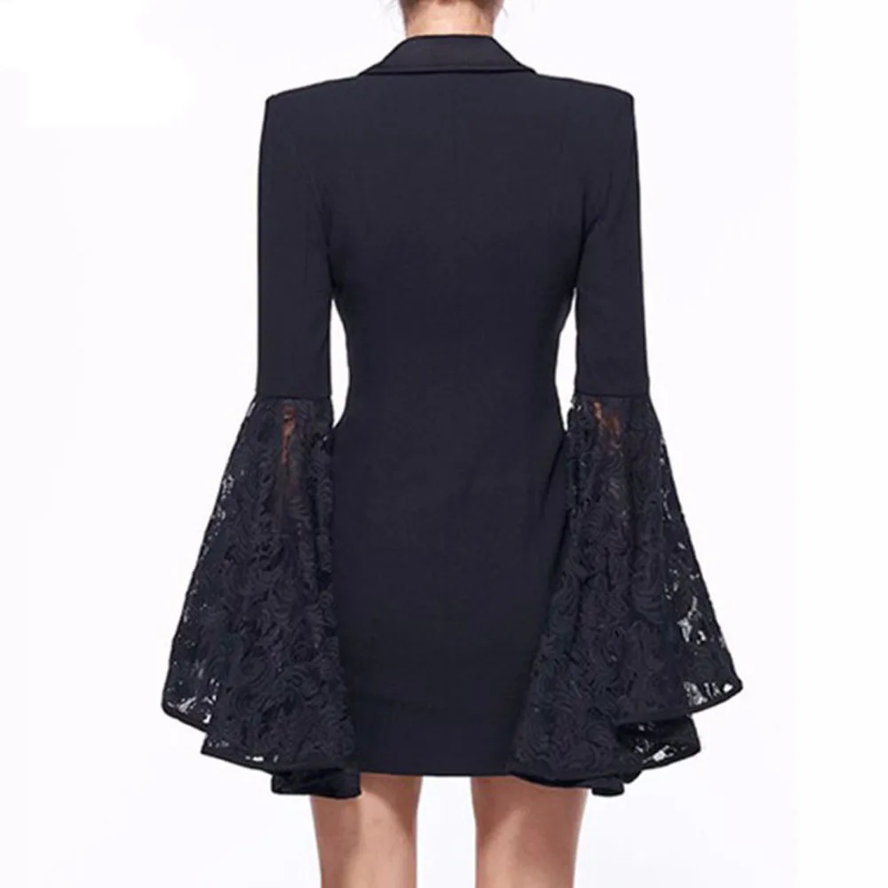 Большие размеры (европейский) размер, новинка, для женщин с лацканами двубортное пальто с длинными рукавами с оборками, пункт, костюм с кофтой маленького размера Деловая одежда