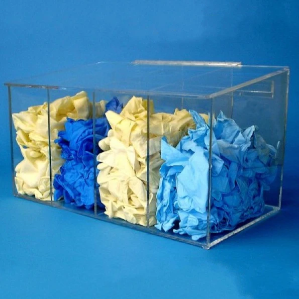 4 bins clear acrylic bulk gloves dispenser, perspex gloves storage case