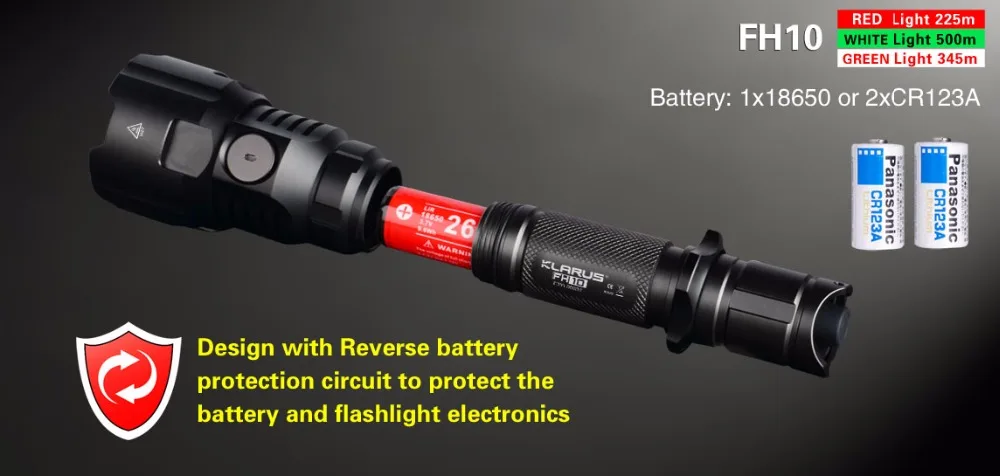 KLARUS FH10 Led Flashlight XP-L HI V3 LED Red and Green White Flash Light