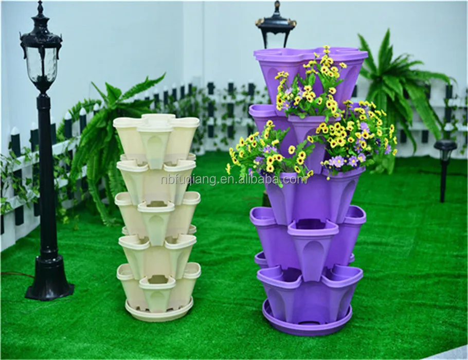 
wholesale plastic garden Vertical Stacking Tower Flower Pots 