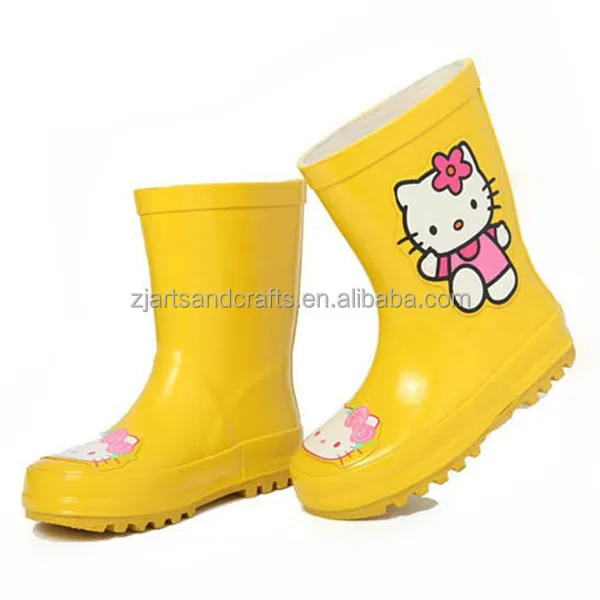 Children water boot pink cute cat rubber water boot for wholesale