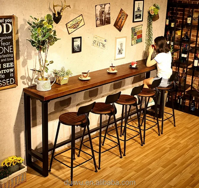 Industrial wooden long bar table cocktail table