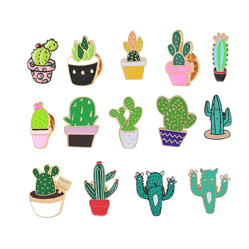 
Fashion Cartoon Cactus Brooches Cute Mini Plant Pot Enamel Pin for Women 
