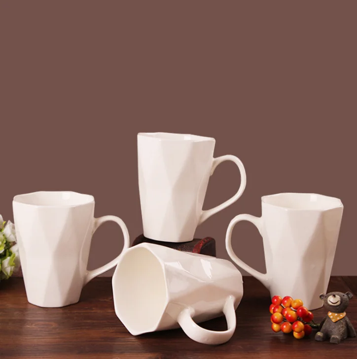 Pure White Ceramic Cup Creative Simple Shape Rhombus Coffee Cup