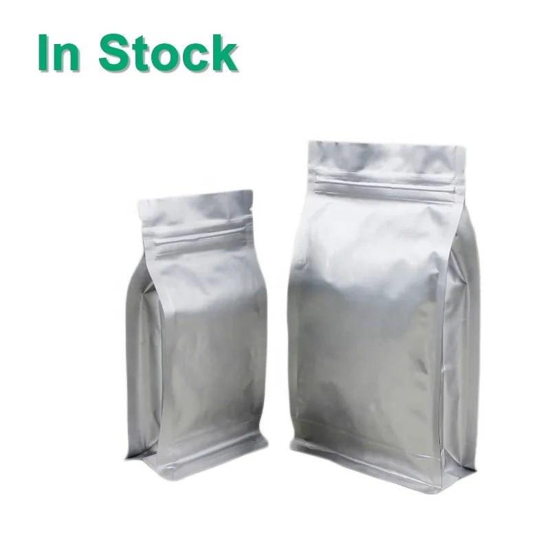 Flat Bottom Pure Aluminum Foil Resealable Zip Lock Silver Food Packaging Box Pouch Bag