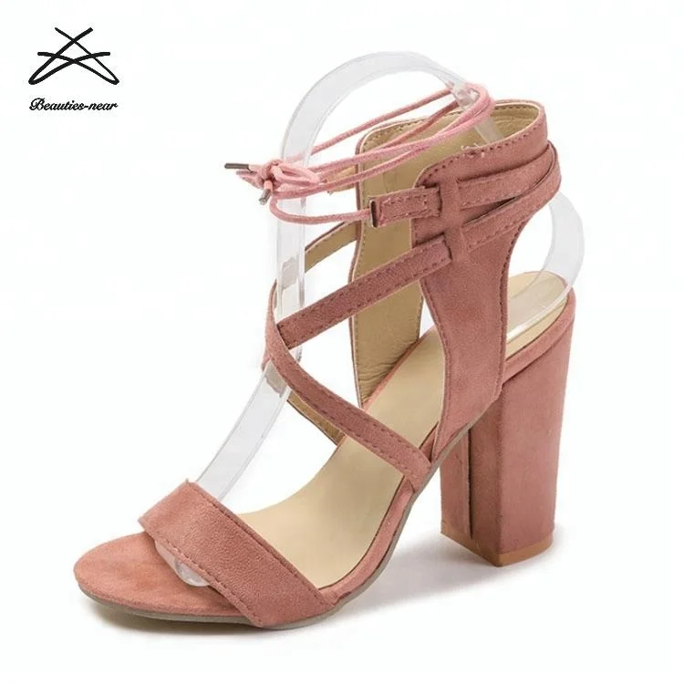 2018 wholesale cheap block heels fashion suede women shoes pure women high heel shoes