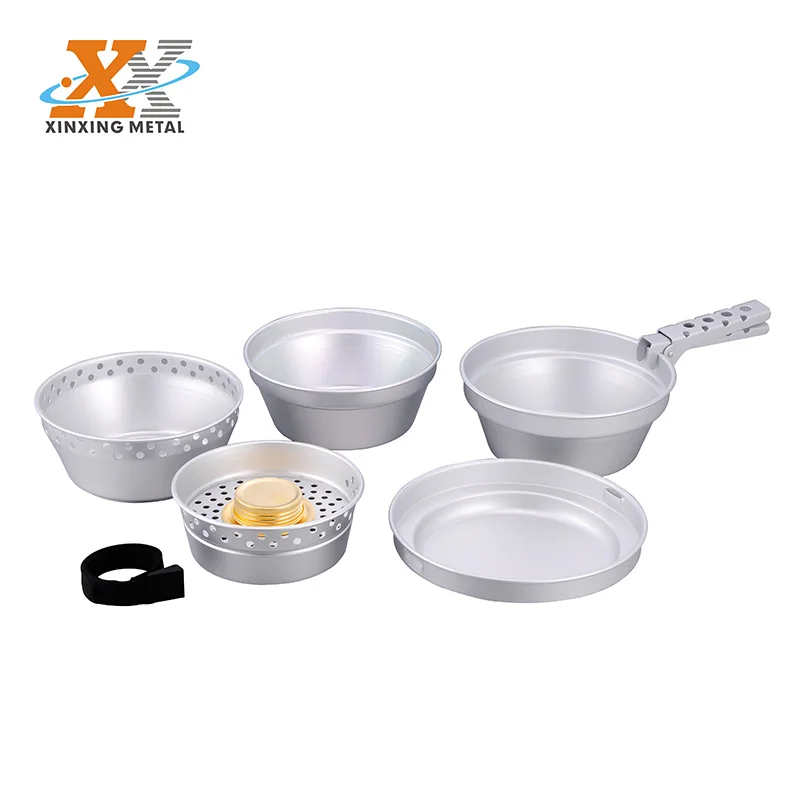 8 Pcs Aluminum Camping Cook Set With Alcohol Stove Classic Style Camp Cookware