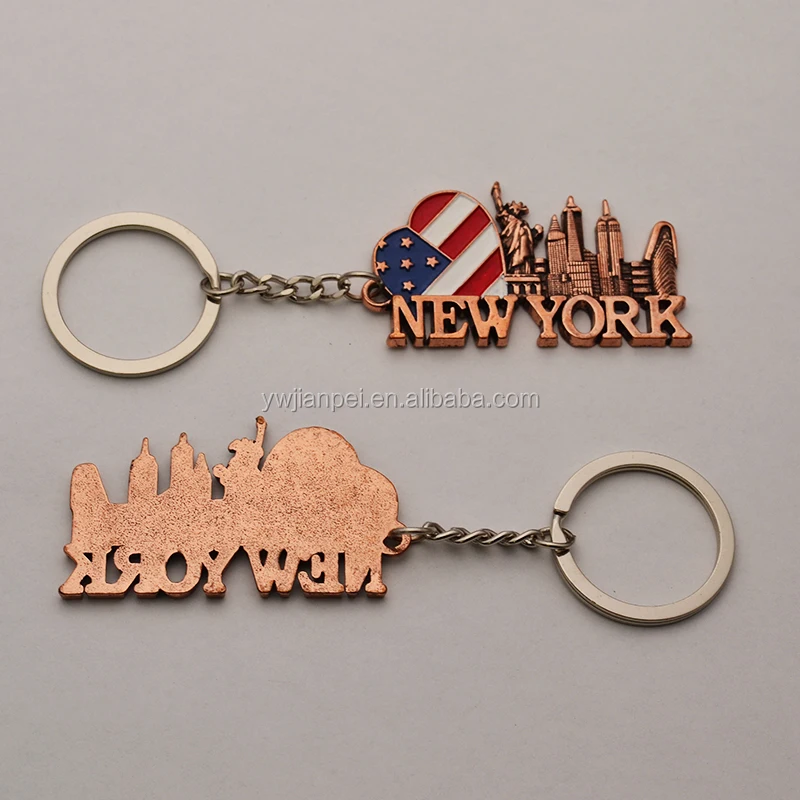 Antique Bronze Plating America Flag New York Tourist Souvenir Gift Keychain