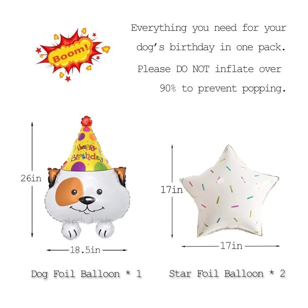 Dog Happy Birthday Party Decorations Supplies Hat and Bow Tie with WOOF Letter Banner Balloons Dog Birthday Outfit Set