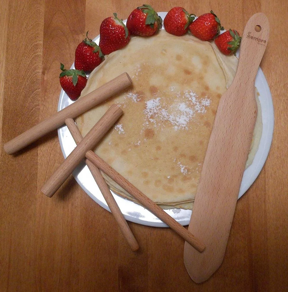 Natural Crepe Maker Accessories Beech Wood 4 Piece T-Shape Crepe Spreader and Spatula Set