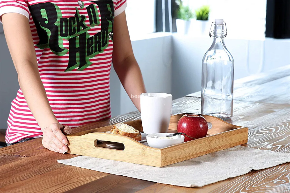 Juvale Wood Food Serving Tray with Handles Bamboo pallet