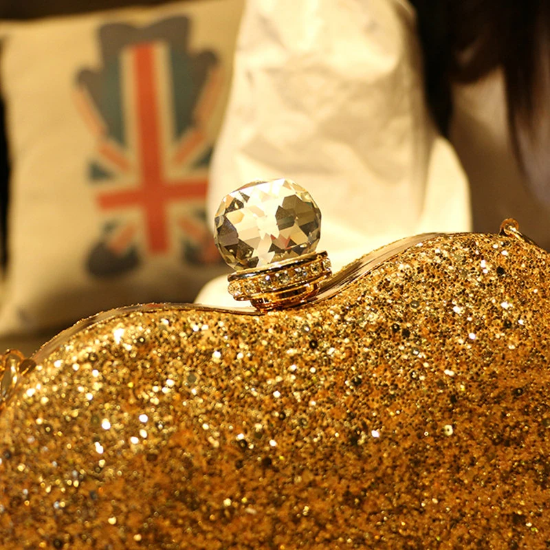 New Heart Shape Bridal Wedding Women Handbag Shiny Flash Sequins Rhinestone Chain Bag Shoulder Messenger evening bags for ladies