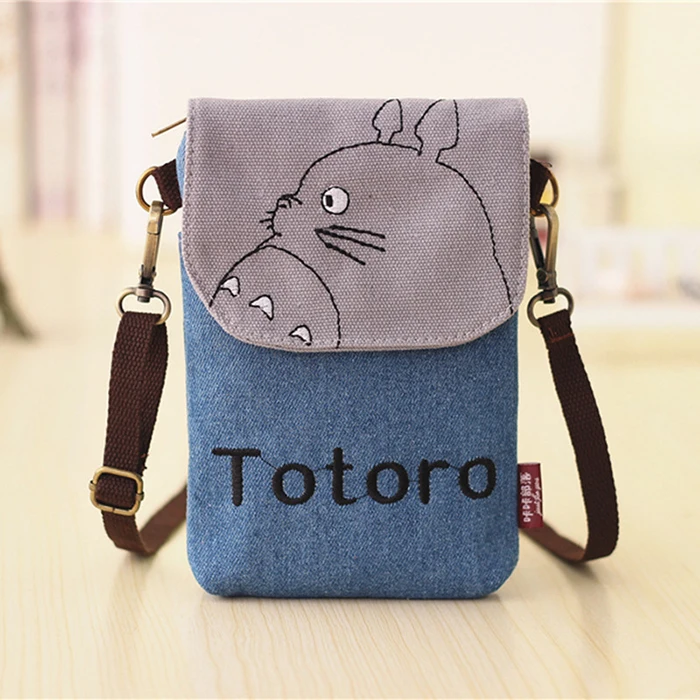 Fashion Simple Lightweight Cute Lady Multi Pattern Cartoon Horizontal Tote Sling Mobile Phone Small Denim Cotton Cloth Bag